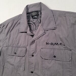Harley Davidson H-DMC Shirt Mens Medium Gray Cotton Snap Front Biker